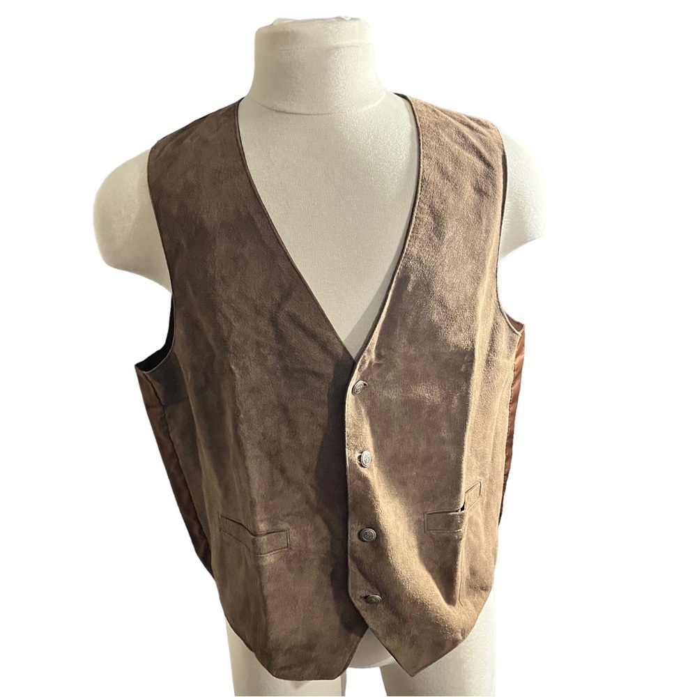 Northern Explorer Men Brown 100% Suede Leather 4 Button Waistcoat Vest Sz Large